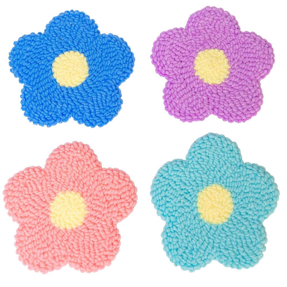 Boho Flower Mug Rug Coaster Set, Glassware Accessories