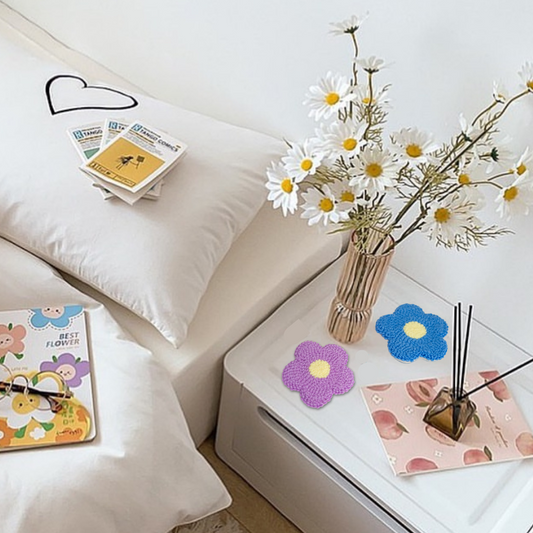 Boho Flower Mug Rug Coaster Set, Glassware Accessories