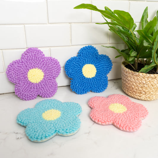 Boho Flower Mug Rug Coaster Set, Glassware Accessories