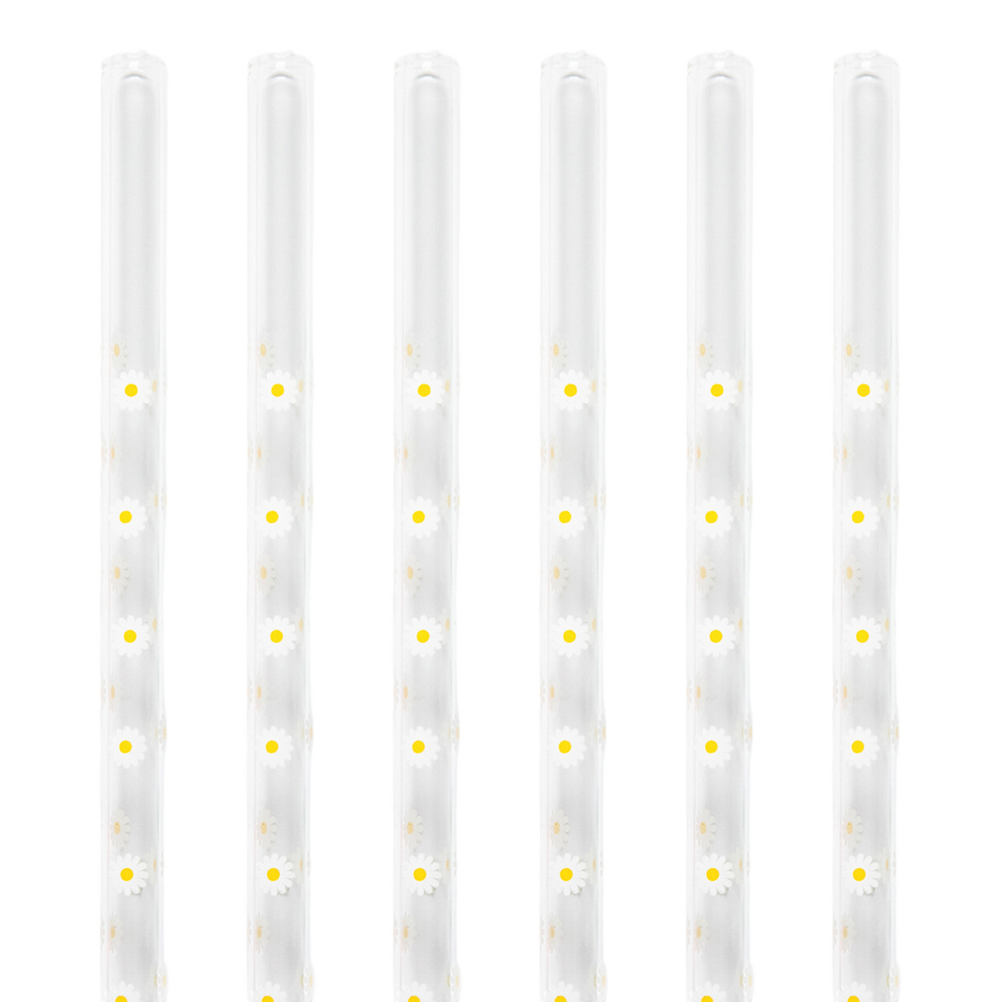 Daisy Flower Glass Straw, 6 Piece Reusable Straw Set, Glassware Accessories