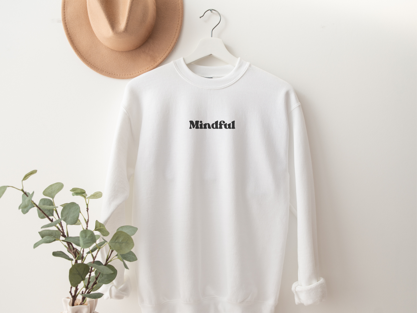 Mindful Crewneck, Breathe In Breathe Out on Sleeve