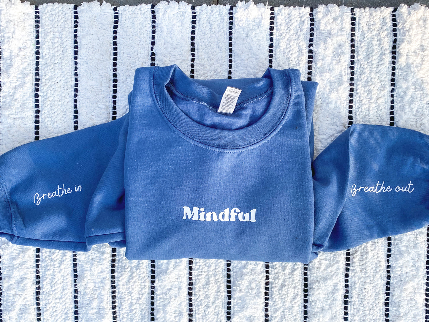 Mindful Crewneck, Breathe In Breathe Out on Sleeve
