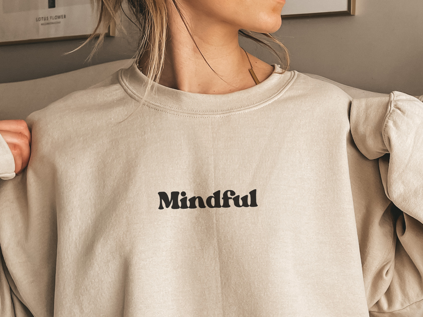 Mindful Crewneck, Breathe In Breathe Out on Sleeve