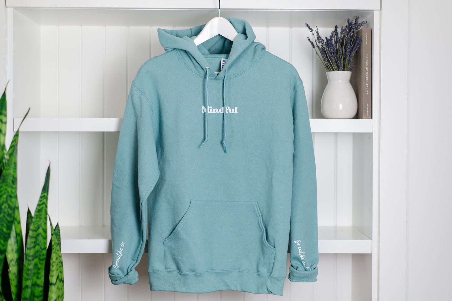 Mindful Sweatshirt, Breathe In Breathe Out on Sleeve