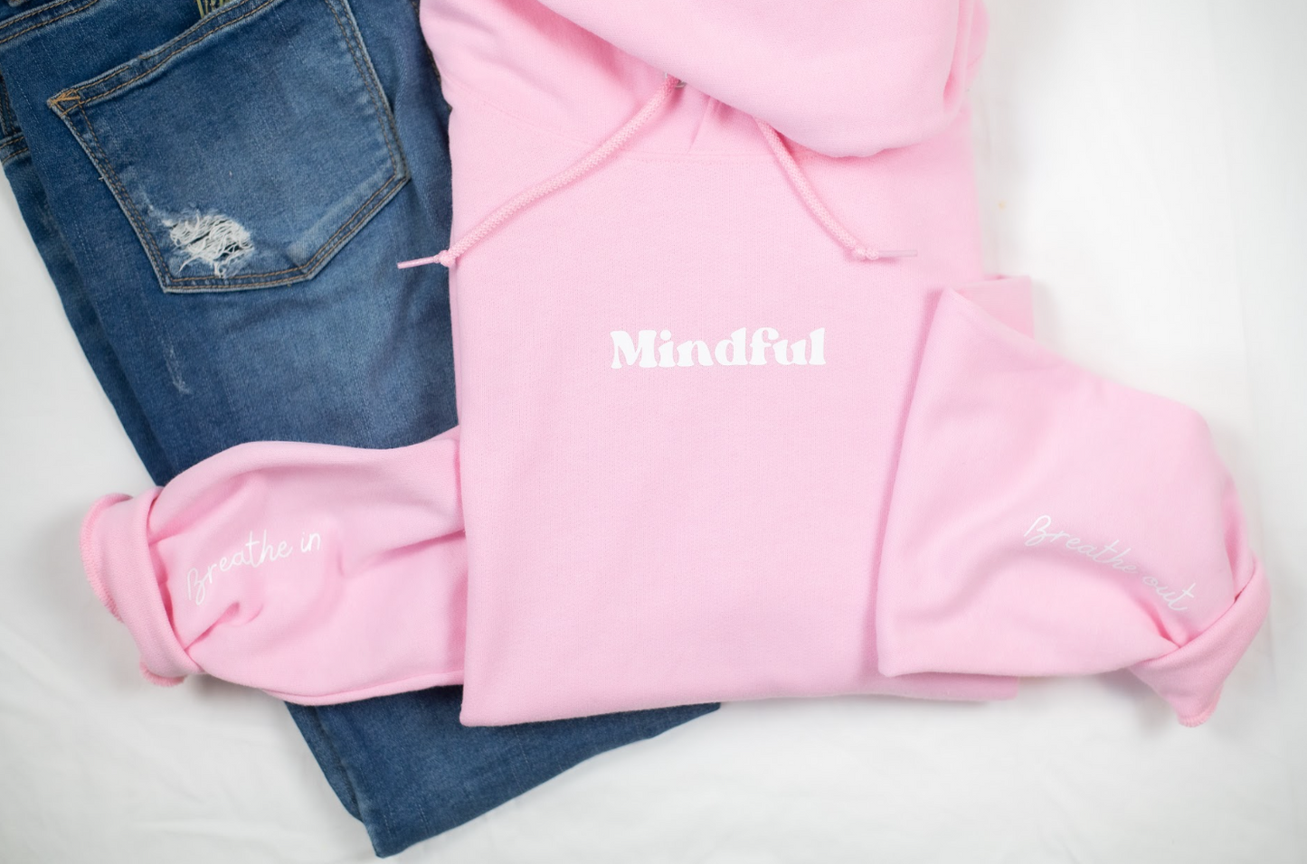 Mindful Sweatshirt, Breathe In Breathe Out on Sleeve