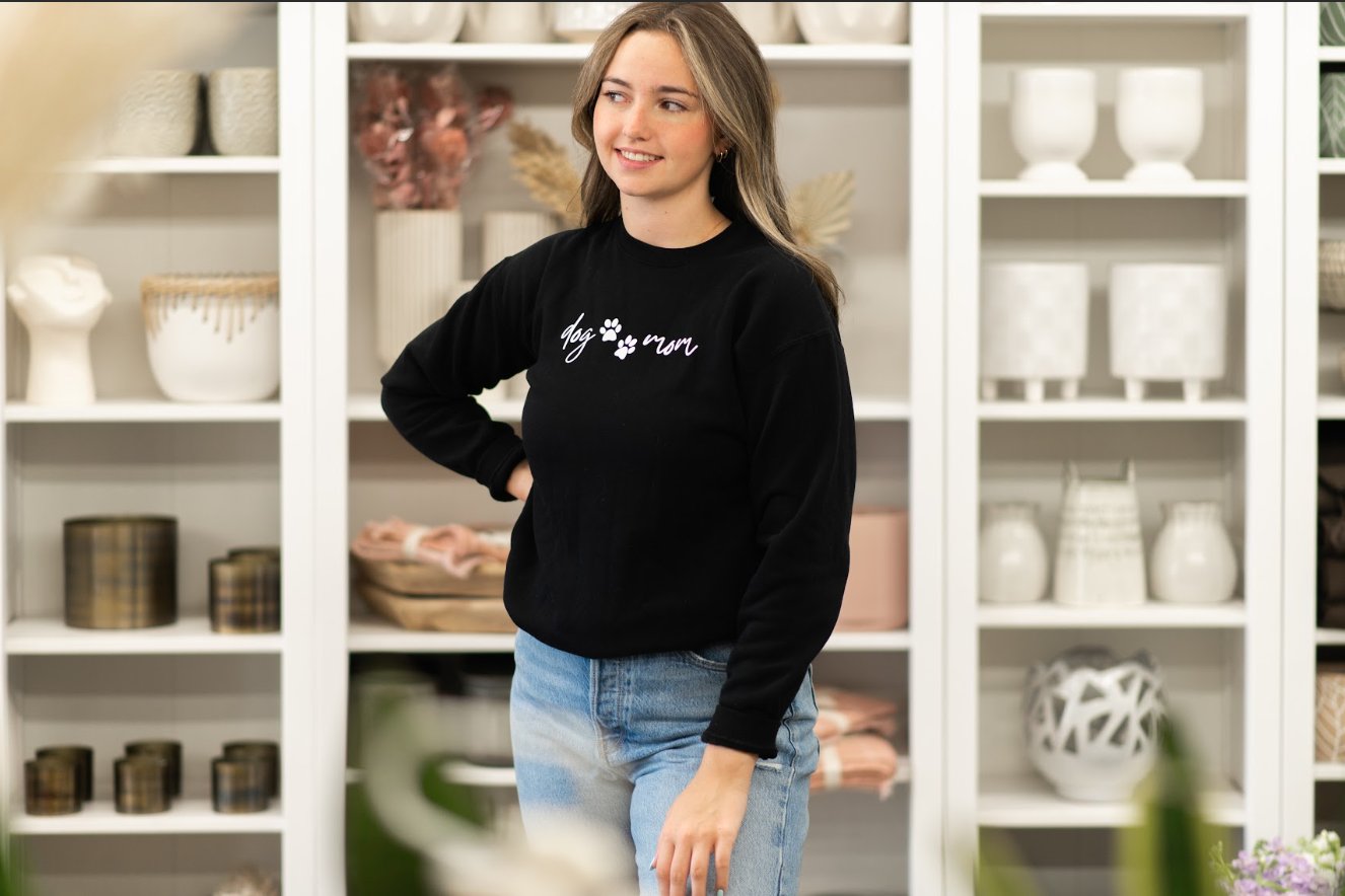 Dog mom sweatshirt, personalized sweatshirt for dog moms, custom dog mom sweatshirt, dog mom apparel, gifts for dog moms, apparel for dog moms