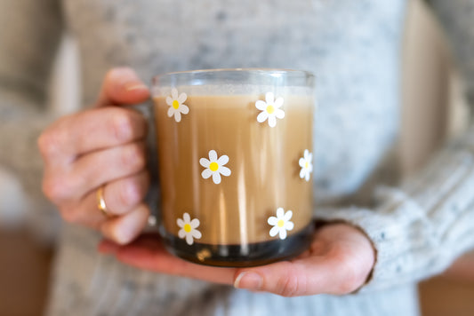 Cute Daisy Clear Glass Coffee Mug