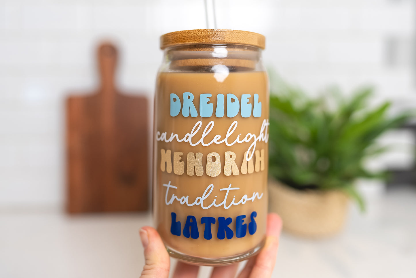 Festive Hanukkah Glass Cup