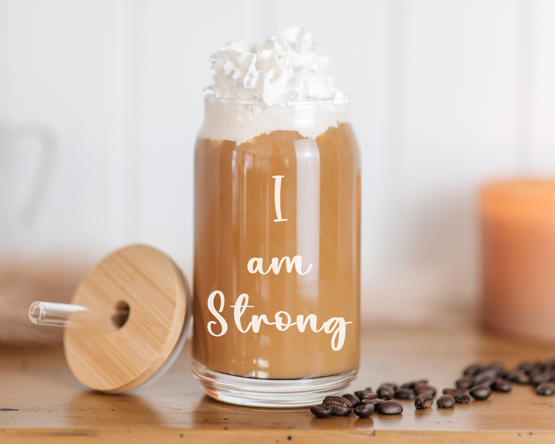 I am Enough Positive Affirmation Glass Cup, iced coffee glass cup,  beer can glass, mental health glass cup, mental health awareness products, positive affirmation coffee cup, positive affirmations