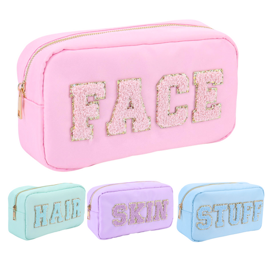 Nylon Cosmetic Makeup Bag 4 Set with Face Hair Skin Stuff Chenille Letter Patches