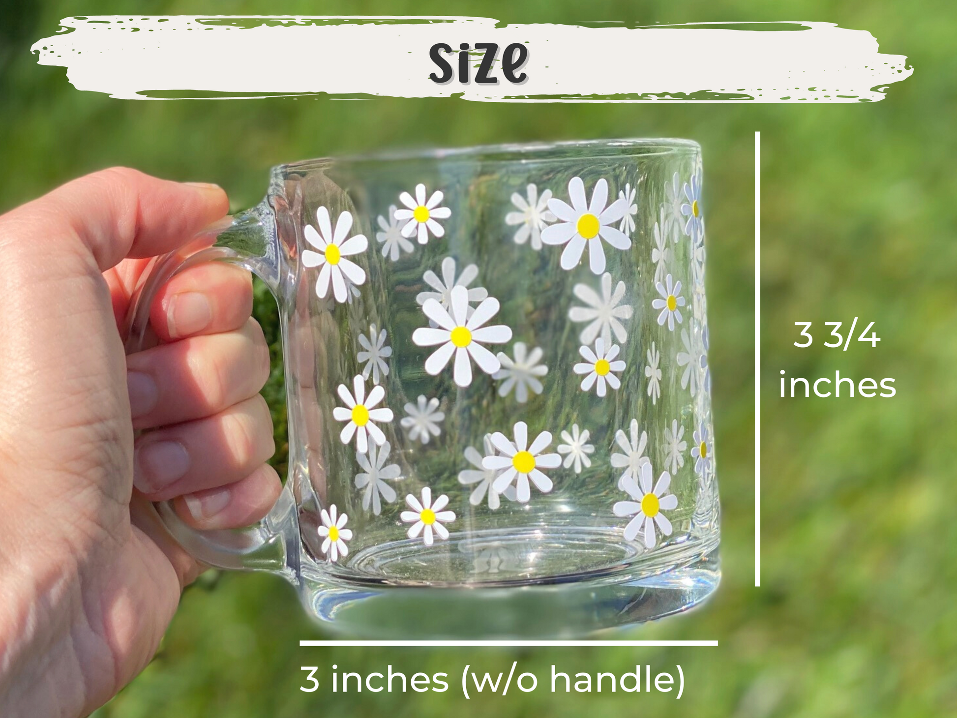 Daisy coffee mug, daisy glass coffee mug, glass coffee mug, mug for coffee lovers, glass coffee mug with daisies, mug for daisy lovers