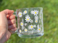 Daisy coffee mug, daisy glass coffee mug, glass coffee mug, mug for coffee lovers, glass coffee mug with daisies, mug for daisy lovers