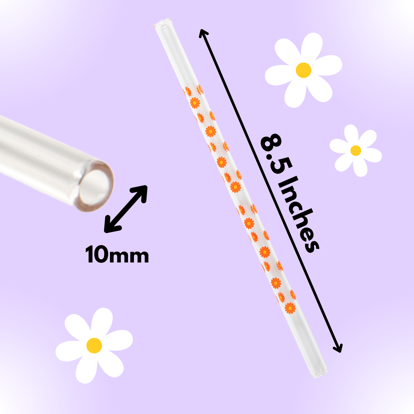 Daisy Flower Glass Straw, 6 Piece Reusable Straw Set, Glassware Accessories