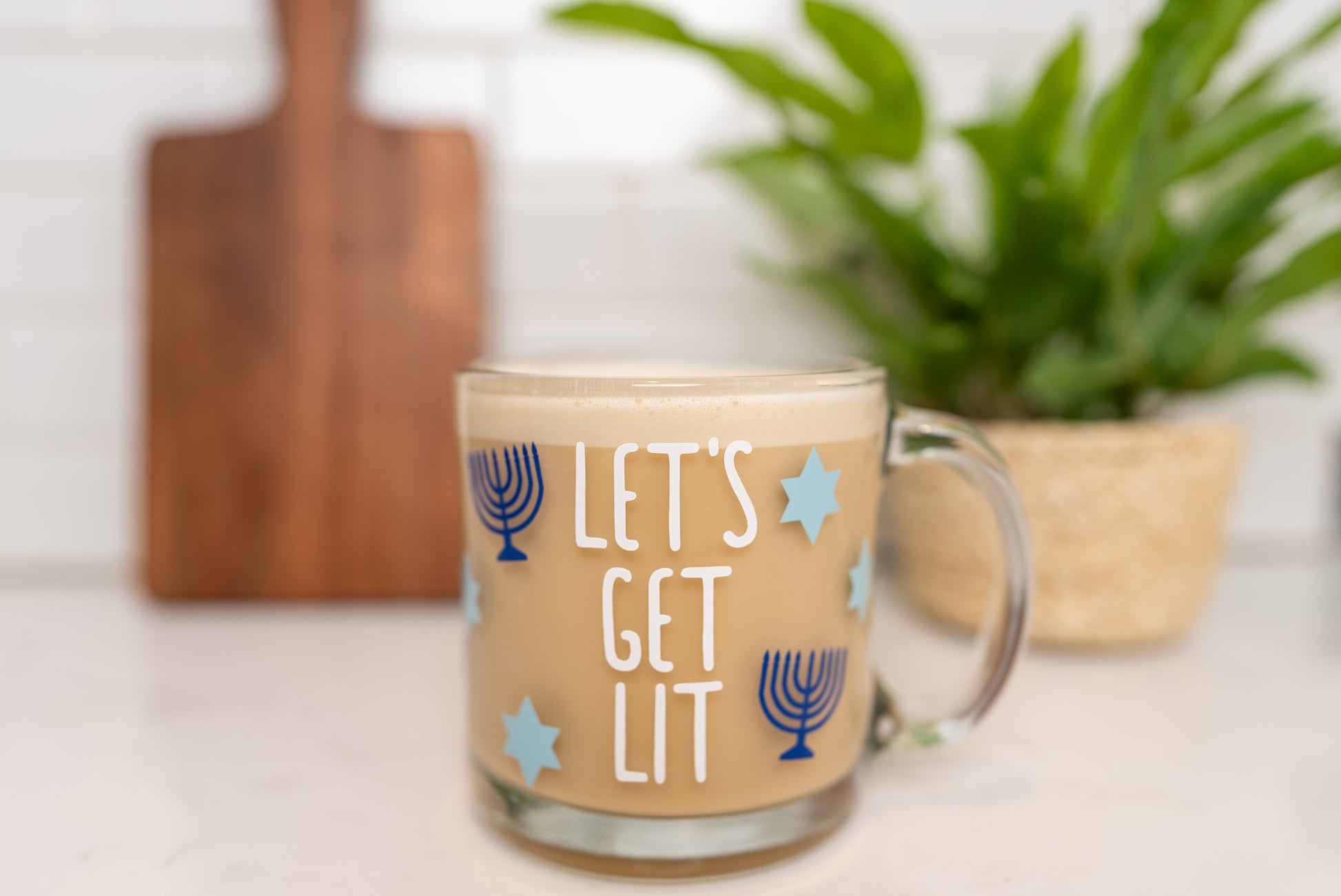 Let's Get Lit Hanukkah Mug, Hanukkah Coffee Mug, Hanukkah Coffee Cup, Glass Cup, Clear Glass Mug, Dreidel Dreidel Dreidel Mug, Gifts for Hanukkah, Chanukah Mug, Fun Coffee Mug, Jewish Holiday Decor