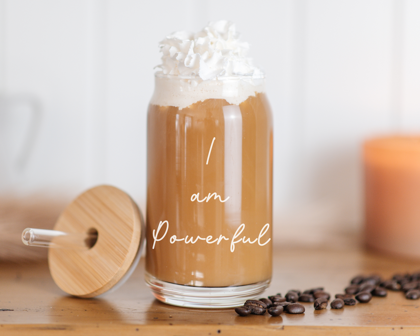 I am Enough Positive Affirmation Glass Cup, iced coffee glass cup,  beer can glass, mental health glass cup, mental health awareness products, positive affirmation coffee cup, positive affirmations