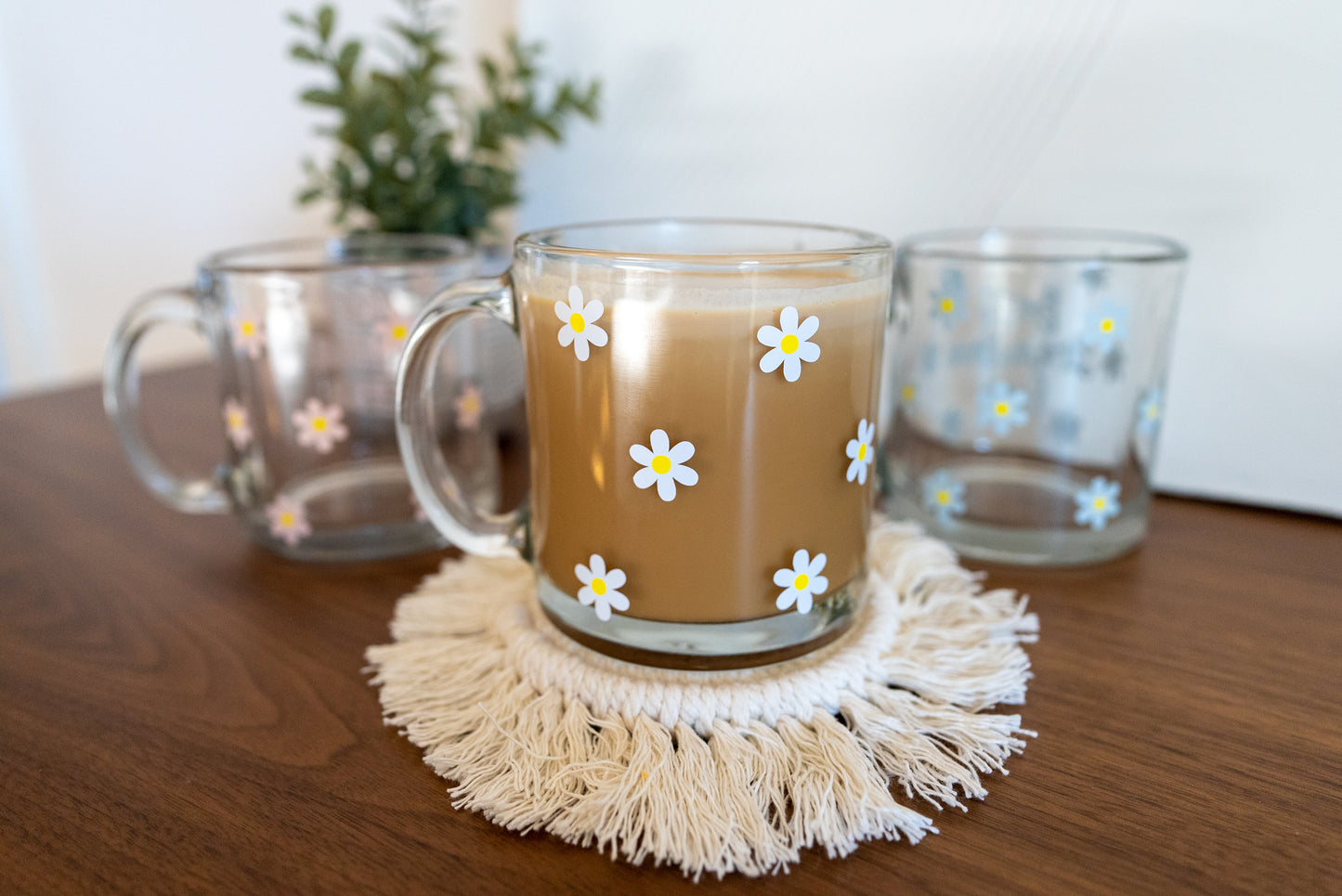 Cute Daisy Clear Glass Coffee Mug