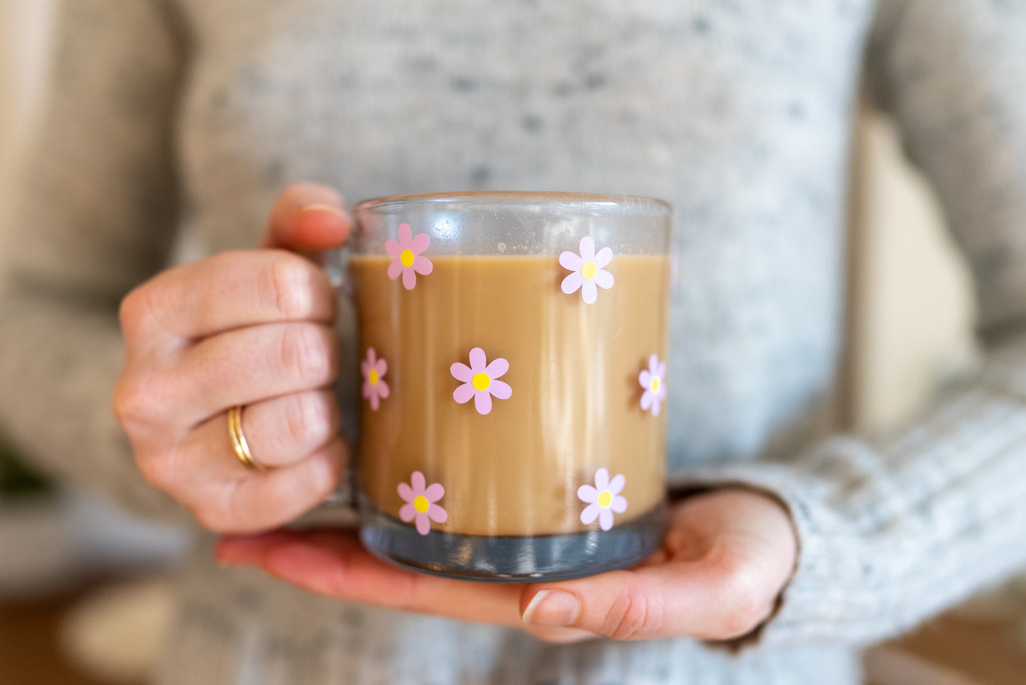 Cute Daisy Clear Glass Coffee Mug