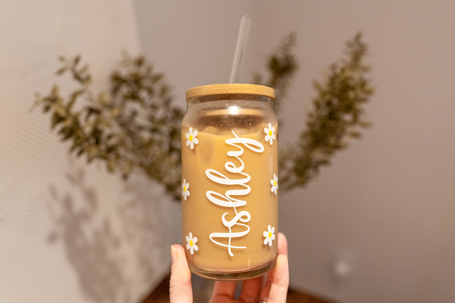 Custom Name Glass Can Libbey Glass Cup Trendy Tiktok Glass Cup Glass Can Cup  for Coffee Trendy Daisy Flower Name Cup Tumbler for Her 