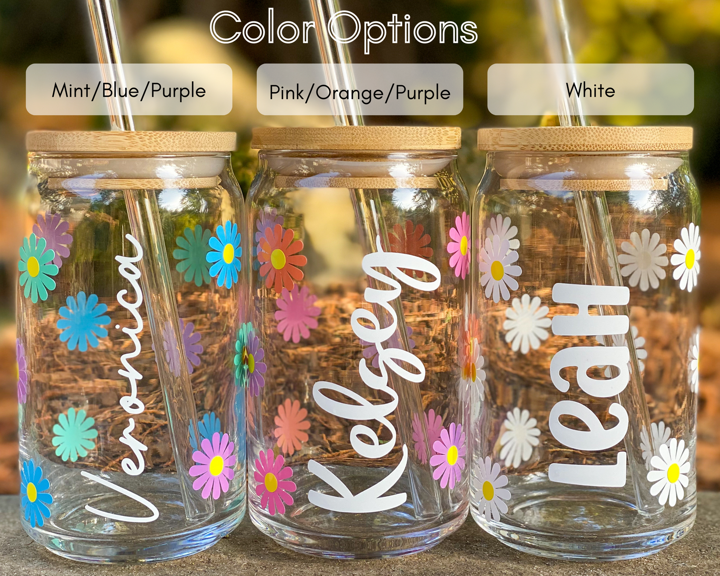 Personalized Daisy Glass Cup with Name