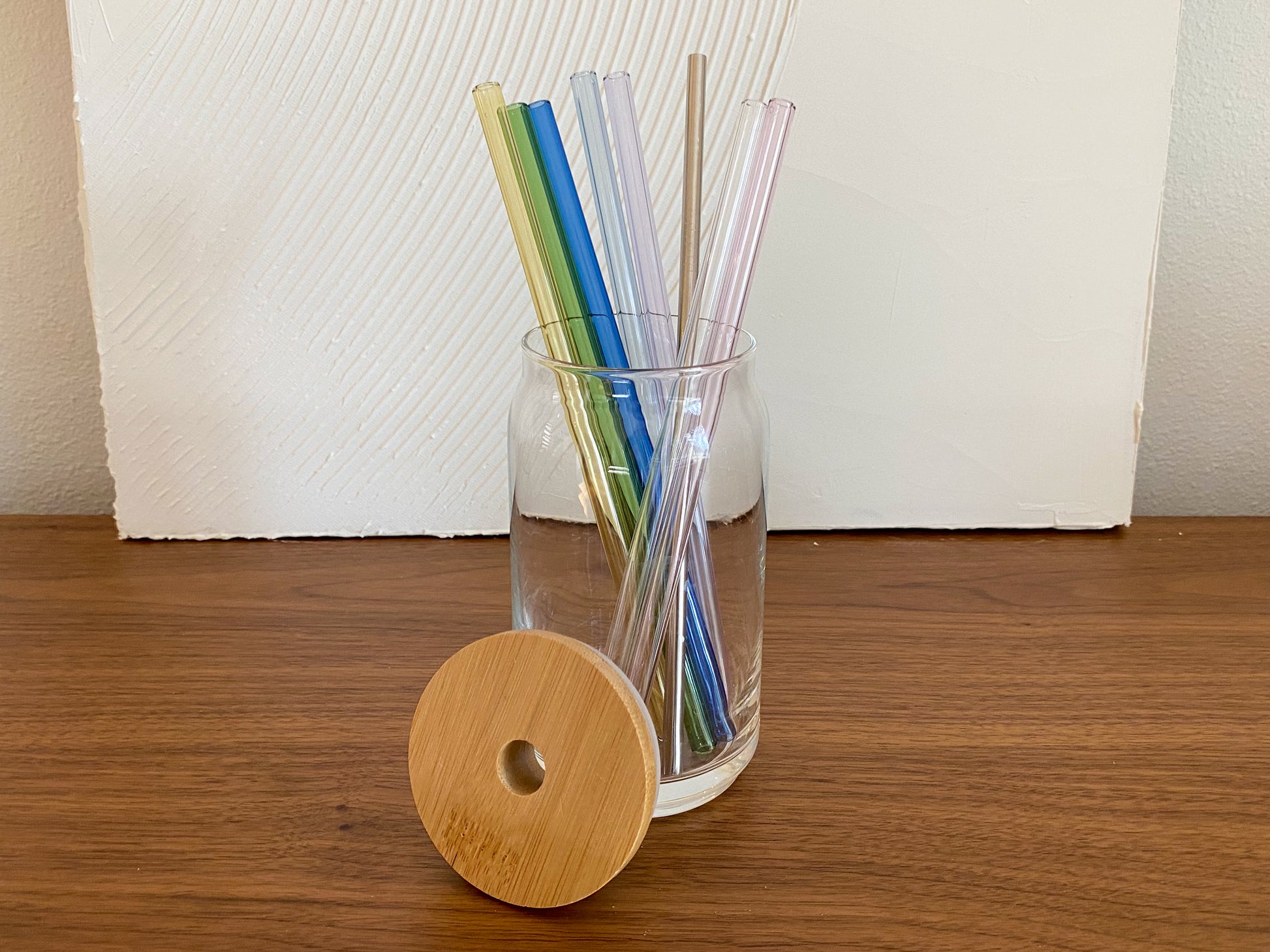 Glass straw, glass cup with bamboo lid and glass straw, iced coffee glass cups