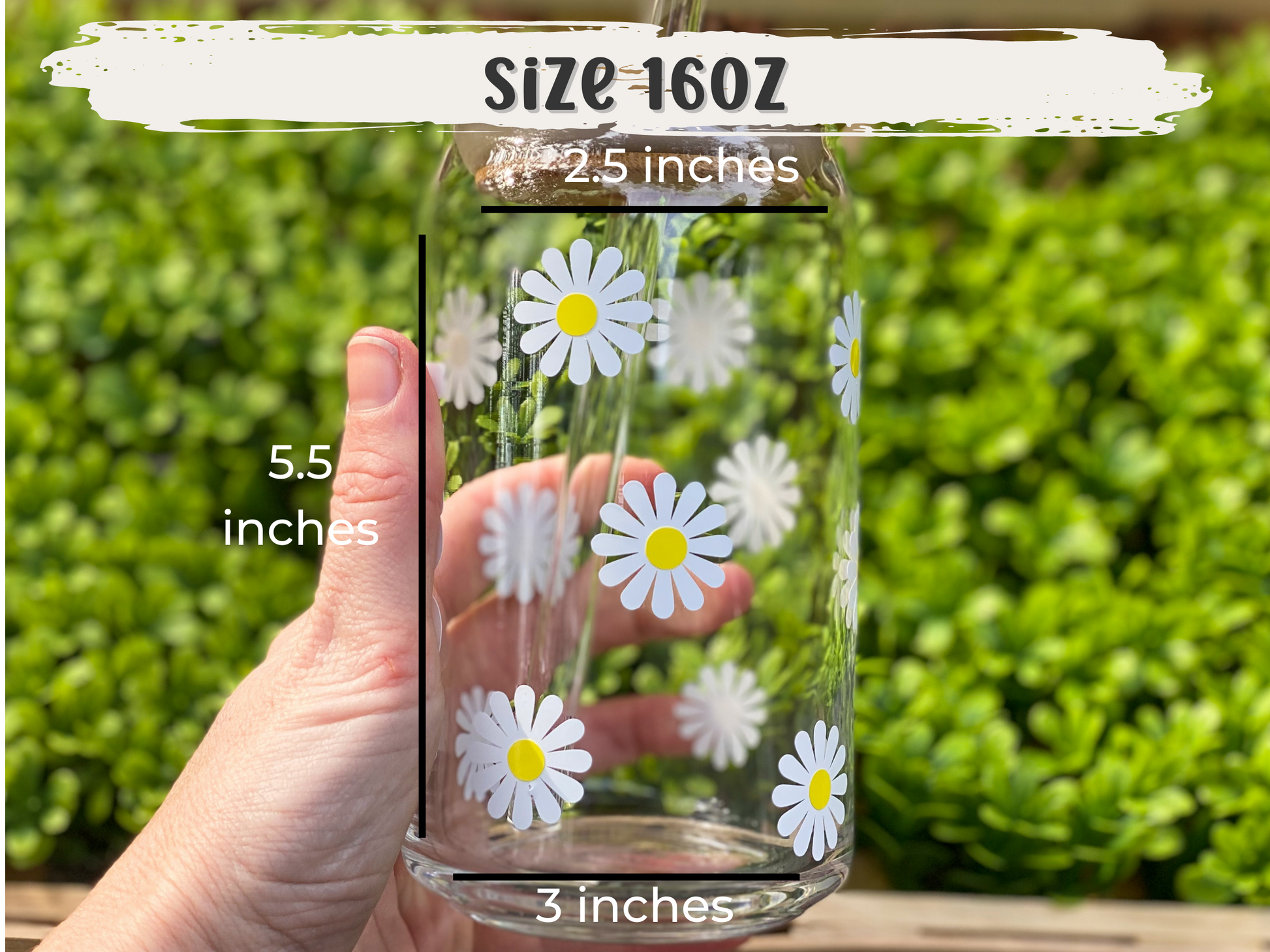 Daisy glass coffee cup, daisy glass cup, iced coffee glass cup, beer can glass cup with daisies, beer can glass, iced coffee cup for daisy lovers, glass cup with daisy design