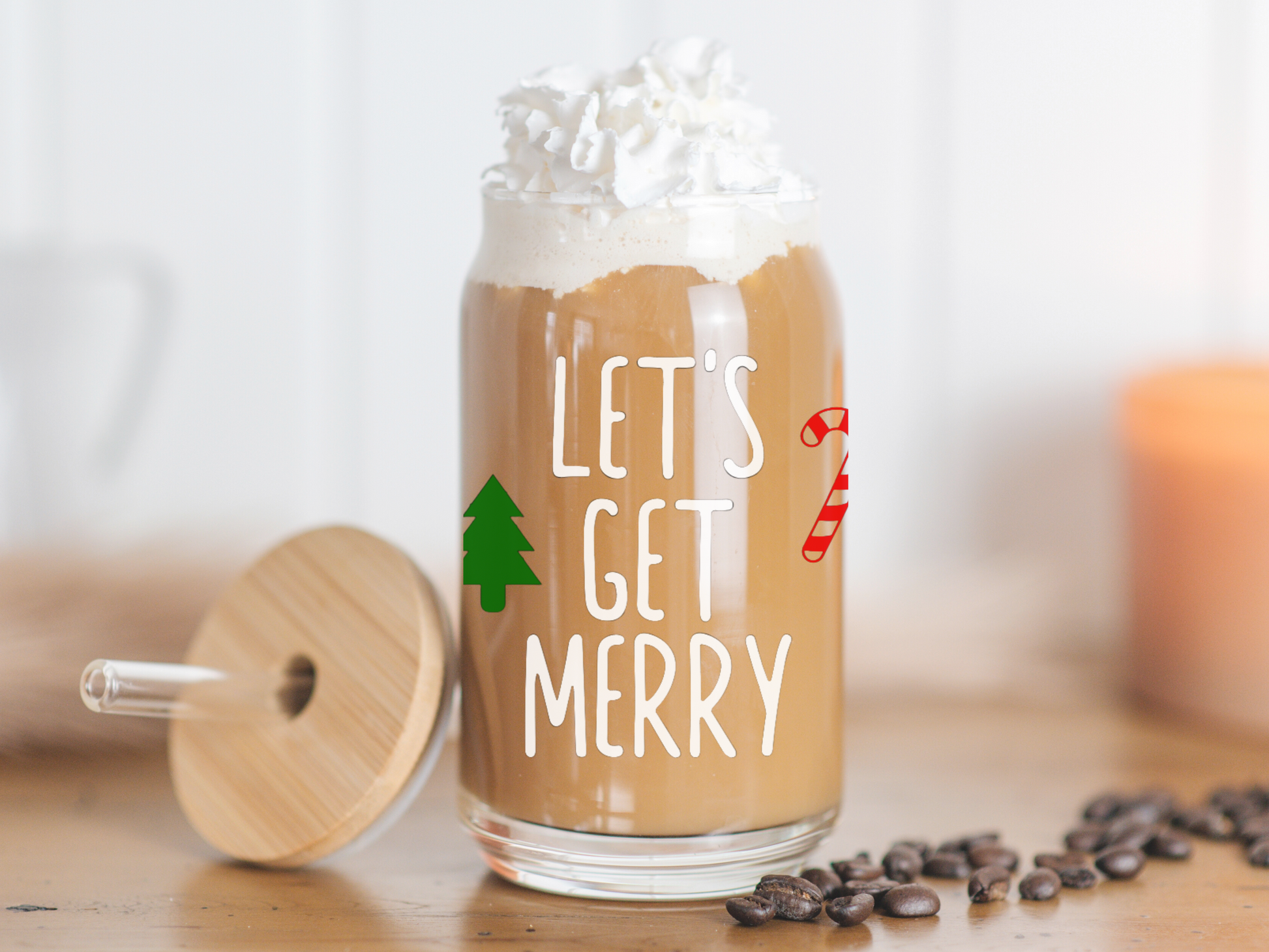 Let's Get Merry coffee cup, iced coffee cups, iced coffee glass, beer can glass cups, cups for coffee lovers, Christmas coffee cup, gifts for Christmas lovers